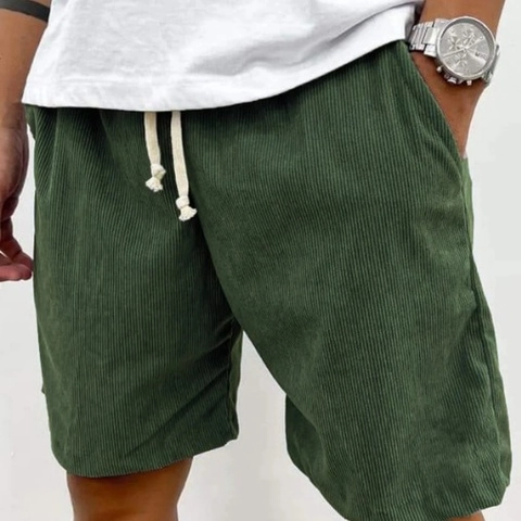 Men's Casual Corduroy Shorts Solid Color Drawstring Elastic Waist Shorts Five Point Pants Retro Style Loose Fitting Summer Shorts