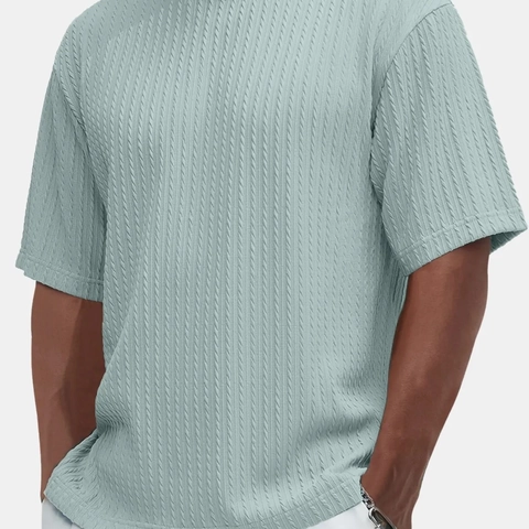 Herren T-Shirt Mit Textur Kurzarm Rundhals Zopfstrick-Stil Casual Atmungsaktiv Einfarbig Sommer Top Für Herren Alltag