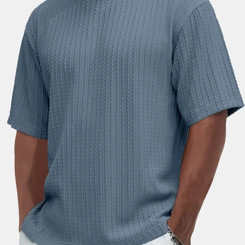 Herren T-Shirt Mit Textur Kurzarm Rundhals Zopfstrick-Stil Casual Atmungsaktiv Einfarbig Sommer Top Für Herren Alltag