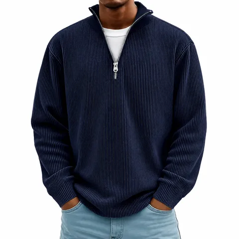 Herren Casual Cord Textur Poloshirt Quarter Zip Stehkragen Langarm Rippstrick Pullover Fashion Top Für Herren