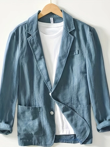 Herren Casual Leinenmischung Sakko Slim Fit Einfarbig Langarm Blazer Atmungsaktiv Leichte Oberbekleidung Für Den Alltag