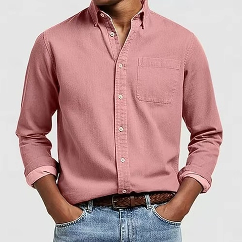 Camicia da Uomo Casual a Maniche Lunghe in Poliestere Con Taschino Tinta Unita Collo a Revers Smart Casual Top da Uomo
