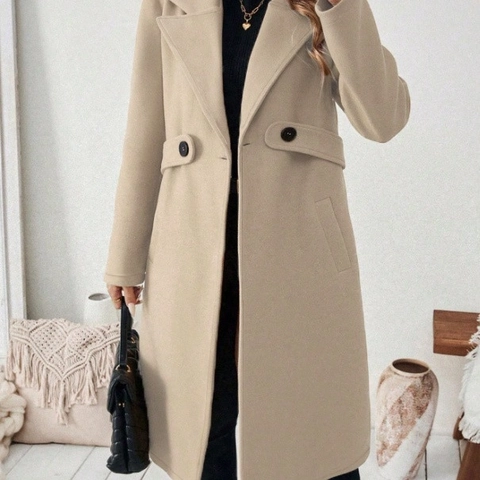 Dames Elegant Lang Wollen Jas Effen Kleur Double Breasted Revers Jas Herfst Winter Warm Outwear Mode Woon-werkverkeer Trenchcoat