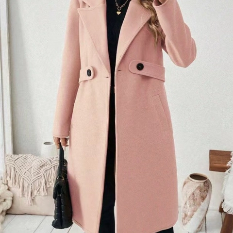 Dames Elegant Lang Wollen Jas Effen Kleur Double Breasted Revers Jas Herfst Winter Warm Outwear Mode Woon-werkverkeer Trenchcoat