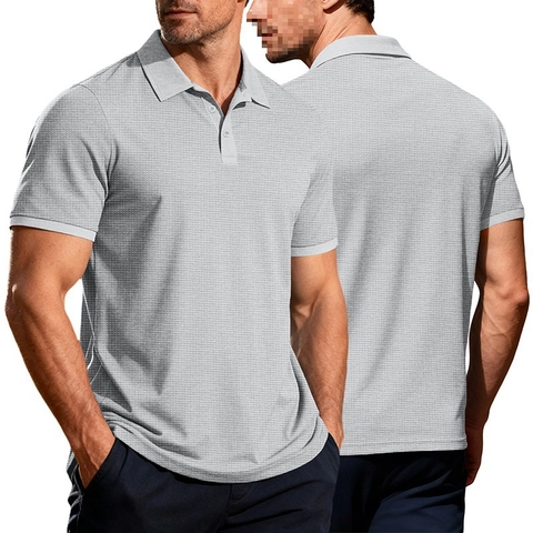 Polo Homme Manches Courtes Texture Gaufre Respirant Séchage Rapide Décontracté Business Coupe Ajustée Haut Été
