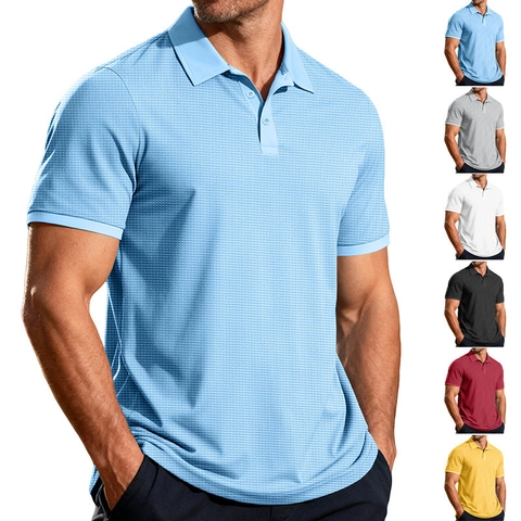 Polo Homme Manches Courtes Texture Gaufre Respirant Séchage Rapide Décontracté Business Coupe Ajustée Haut Été