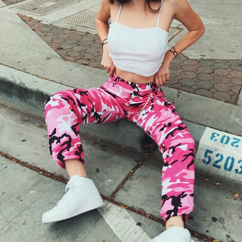 Pantaloni Cargo Harem Mimetici da Donna Streetwear Casual Multi Tasca Joggers Pantaloni in Poliestere Larghi Stampati