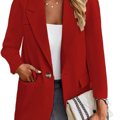Women Slim Fit Blazer Jacket Solid Color Single Button Lapel Office Casual Business Suit Outerwear For Ladies