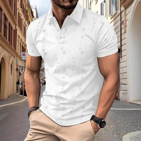 Men's Casual Short Sleeve Polo Shirt Hollow Textured Breathable Slim Fit Urban Fashion Polo Top For Summer Daily Wear