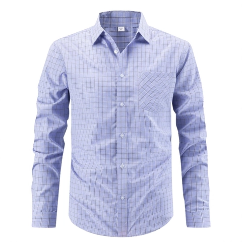 Camisa de Negocios Casual a Cuadros para Hombre Manga Larga con Botones y Bolsillo en el Pecho Mezcla de Poliéster Rayón Top sin Plancha