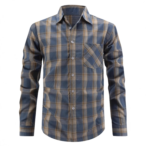Herren Casual Langarm Kariertes Hemd Retro Distressed Button Down Revers Top Mit Brusttasche Polyester Stoff US Größe