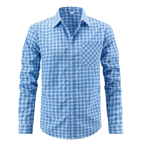 Camisa Casual de Cuadros para Hombre Manga Larga Moda de Negocios Con Botones Cuello Vuelto Corte Regular Poliéster
