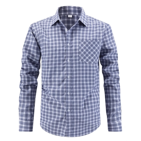 Camisa Casual de Cuadros para Hombre Manga Larga Moda de Negocios Con Botones Cuello Vuelto Corte Regular Poliéster