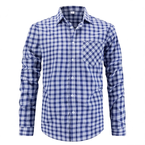 Camisa de Cuadros Casual de Negocios para Hombre Manga Larga Cuello de Solapa Top con Botones Mezcla de Poliéster y Rayón Formal