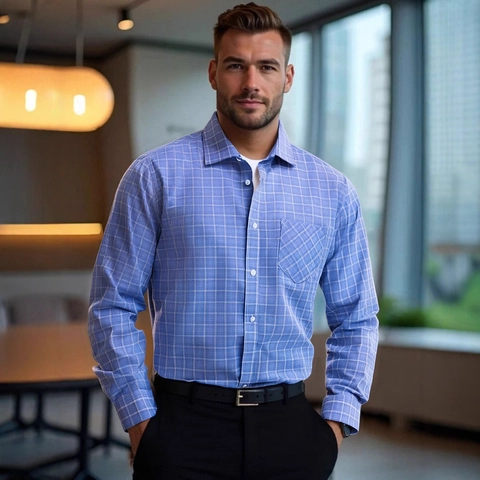 Herren Business Casual Kariertes Langarmhemd Umlegekragen Einreihiges Top Mit Brusttasche Alltag Hemden