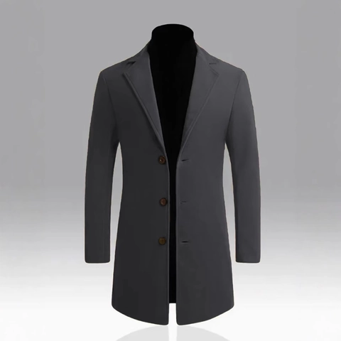 Men's Slim Fit Mid-Length Woolen Overcoat Single Breasted Polyester Trench Coat Notched Lapel Business Casual Jacket Solid Color Outerwear