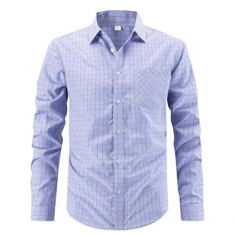 Heren Lange Mouwen Geruit Overhemd Polyester Rayon Mix Strijkvrij Business Casual Omslagkraag Geruite Tops Voor Kantoor Werk