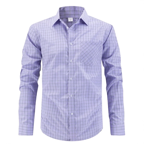 Camicia da Uomo Business Casual a Quadri a Maniche Lunghe Top Button Down No-Stiro Con Tasca Sul Petto Taglie USA