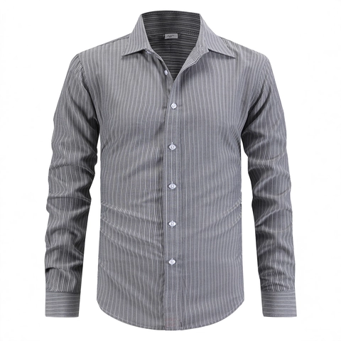 Herren Gestreiftes Langarmhemd Business Casual Button Down Revers Tops Polyester Viskose Mischung Atmungsaktive Vertikale Streifen Hemden Für Männer