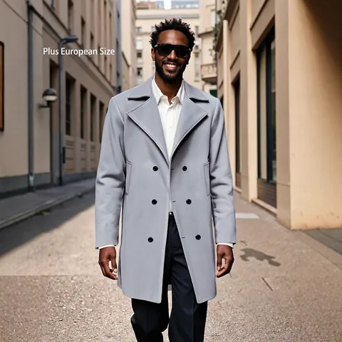 Heren Double Breasted Wollen Trenchcoat Lang Slim Fit Zakelijk Casual Overjas Windjack Voor Herfst Winter