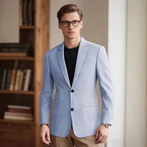 Americana Casual para Hombre Slim Fit Cuello de Solapa Dos Botones Chaqueta de Traje Estilo Lino Texturizado para Oficina