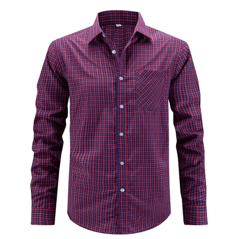 Camisa de Cuadros para Hombre Manga Larga Casual Negocios Top Mezcla de Poliéster y Rayón Patrón de Rejilla Corte Regular