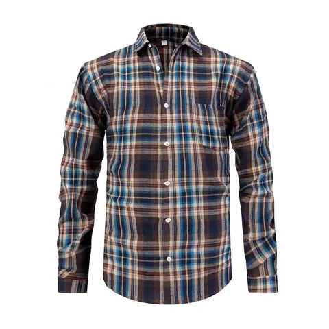 Herren Langarm Kariertes Hemd Klassischer Umlegekragen Button Down Casual Flanell Top Mit Brusttasche Übergröße Europäische Passform