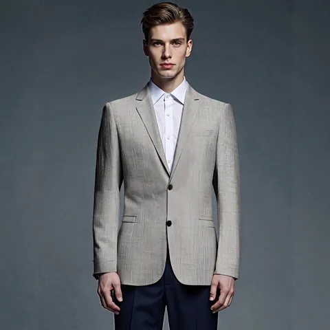 Chaqueta de Traje Casual para Hombre de Corte Ajustado Color Sólido Mezcla de Poliéster y Lino de Dos Botones para Negocios Oficina Trabajo Estilo de Moda