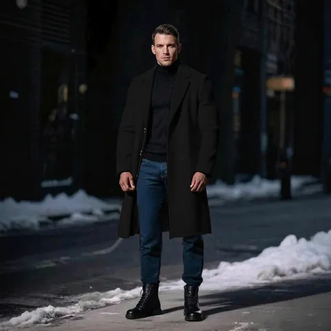 Trench Uomo Slim Fit Media Lunghezza Soprabito Classico Monopetto con Rever Business Tempo Libero Cappotto in Lana Tinta Unita