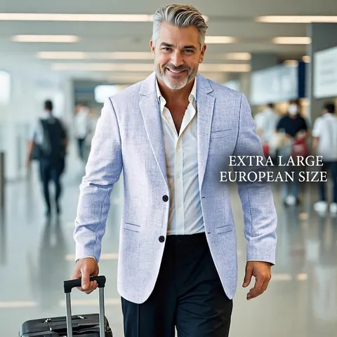 Men Casual Linen Blend Blazer Slim Fit Single Breasted Notch Lapel Solid Color Lightweight Breathable Jacket For Business Travel