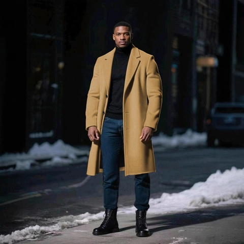 Trench Uomo Slim Fit Media Lunghezza Soprabito Classico Monopetto con Rever Business Tempo Libero Cappotto in Lana Tinta Unita