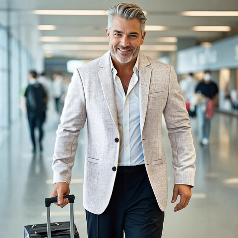 Men Casual Linen Blend Blazer Slim Fit Single Breasted Notch Lapel Solid Color Lightweight Breathable Jacket For Business Travel
