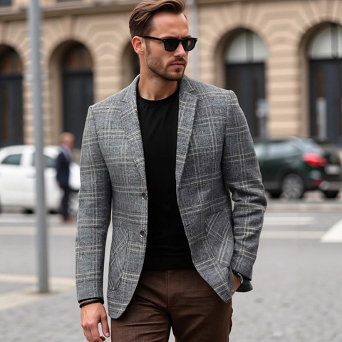 Giacca da Uomo Casual a Quadri Slim Fit Leggera Traspirante Due Bottoni Blazer con Revers per Business Quotidiano Ufficio