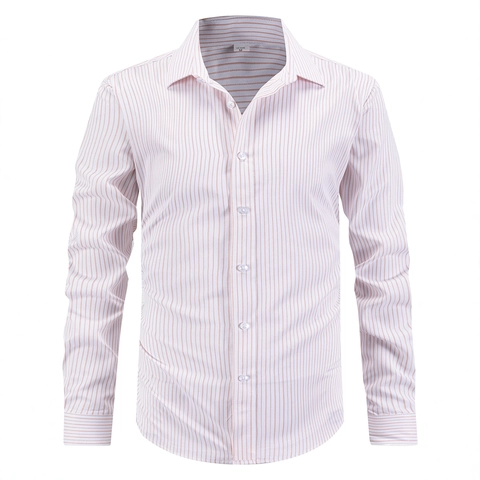 Camisa de Rayas Informal de Negocios para Hombre Manga Larga Corte Regular Sin Plancha Poliéster Camisa Formal Top