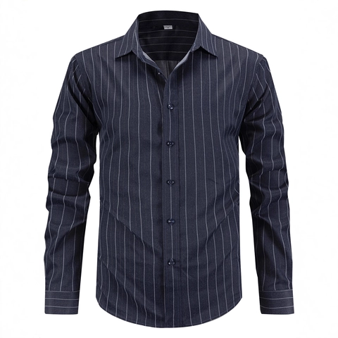 Camicia da Uomo Casual a Righe a Manica Lunga Business Gentleman Button Down Revers Poliestere No Stiro Moda Top S-3XL