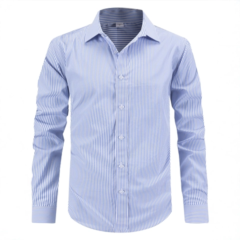 Herren Business Casual Gestreiftes Hemd Langarm Reverskragen Polyester Bügelfrei Dress Hemd Für Büro Alltäglicher Gebrauch