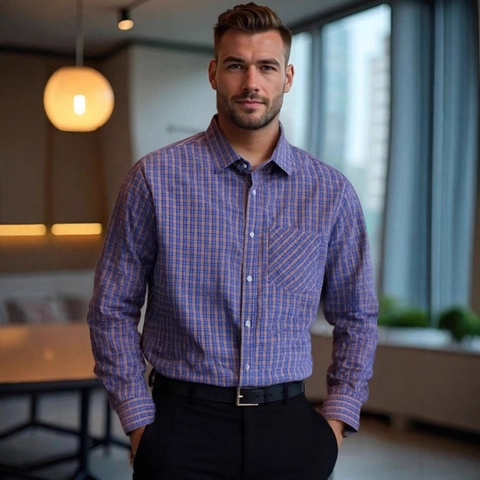 Heren Zakelijk Casual Geruit Overhemd Lange Mouw Button Down Gingham Top Met Zak Klassieke Pasvorm US Maat