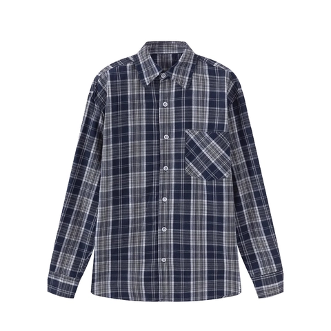 Men Plaid Shirt Long Sleeve Casual Checkered Top With Chest Pocket Regular Fit Polyester Blend Button Down Shirt