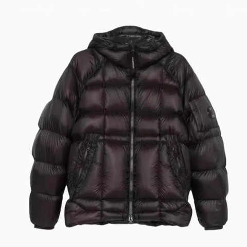 Men's Glossy Padded Jacket Shiny Square Quilted Hooded Winter Coat With Lens Pocket Detail Urban Functional Outerwear For Men