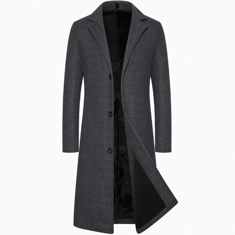 Eleganter Herren Trenchcoat Lang Slim Fit Einreihig Mercerisierter Polyester Business Casual Mantel Für Frühling Herbst