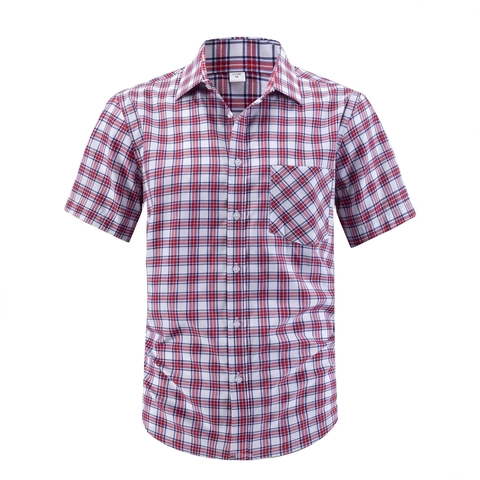 Men Short Sleeve Plaid Shirt Business Casual Button Down Top Summer Fashion Turn-down Collar Polyester Rayon Blend Shirt For Men