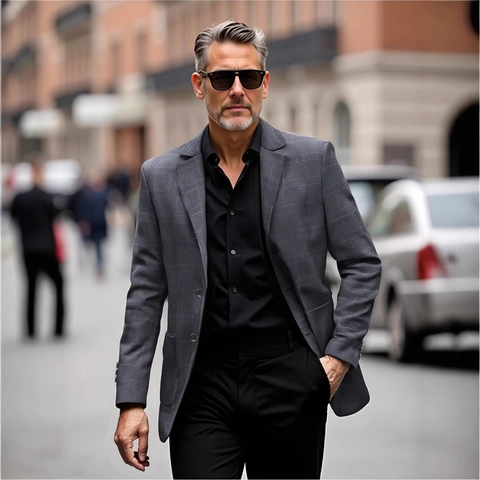 Herren Blazer Karomuster Business Casual Jacke Einreihig Polyester Frühling Herbst Mantel Reverskragen Slim Fit Oberbekleidung
