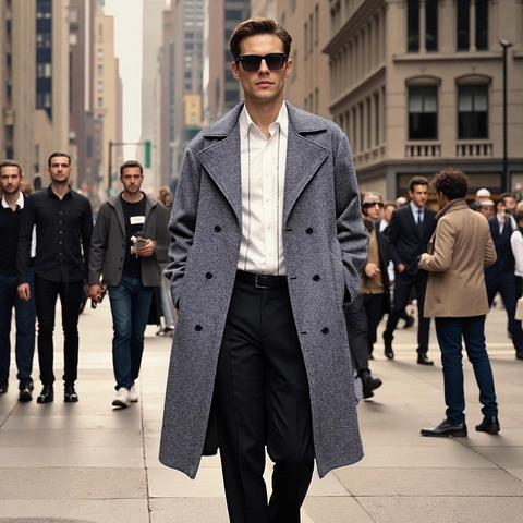 Heren Double Breasted Wollen Trenchcoat Klassieke Revers Slim Fit Overjas Zakelijk Casual Mid Lange Windjack Winter Outwear