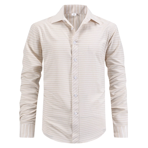 Camicia a Righe Business Casual da Uomo a Maniche Lunghe in Misto Poliestere e Rayon con Colletto e Bottoni per Ufficio