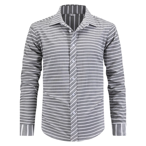 Camicia a Righe Business Casual da Uomo a Maniche Lunghe in Misto Poliestere e Rayon con Colletto e Bottoni per Ufficio