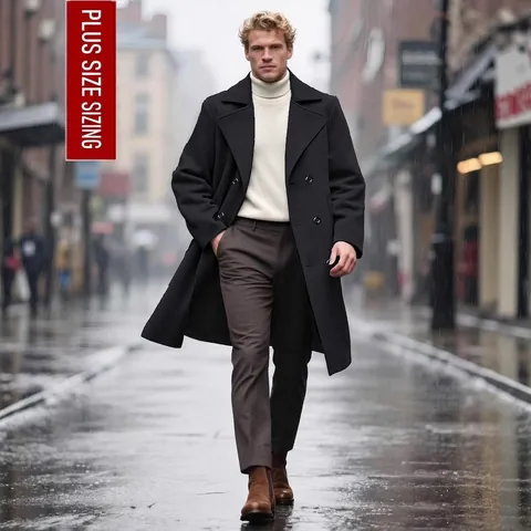 Heren Trenchcoat Europese Maat Double-Breasted Business Casual Polyester Overjas Slim Fit Middellang Winddicht Reversjack