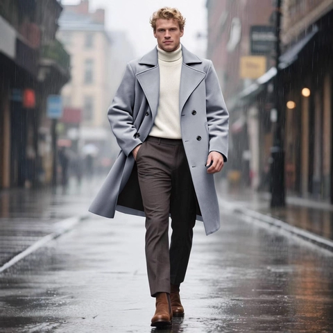 Heren Trenchcoat Europese Maat Double-Breasted Business Casual Polyester Overjas Slim Fit Middellang Winddicht Reversjack