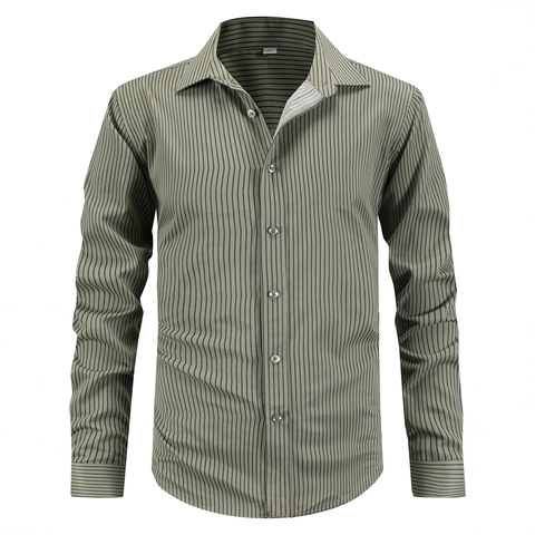 Herren Business Casual Gestreiftes Langarm Hemd Umlegekragen Knöpfe Polyester Viskose Mischung Standard Passform Mode Top