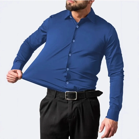Men Long Sleeve Shirt Four-way Stretch Non-iron Professional Business Casual Top Solid Color Comfortable Work Blouse For Men