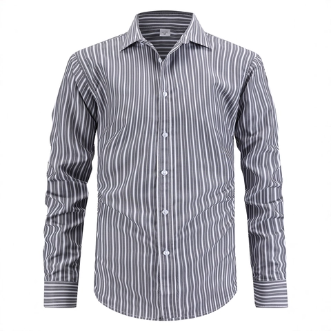 Herren Business Casual Gestreiftes Hemd Langarm US-Größe Reguläre Passform Revers Button-Down Gentleman Büro Plus Size Oberteile